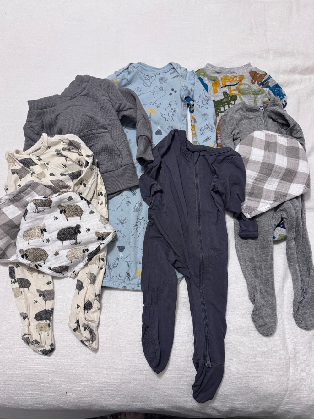 Baby Neutral Mix One-Piece Footed Sleepers Lot - Gray, Blue, Cream